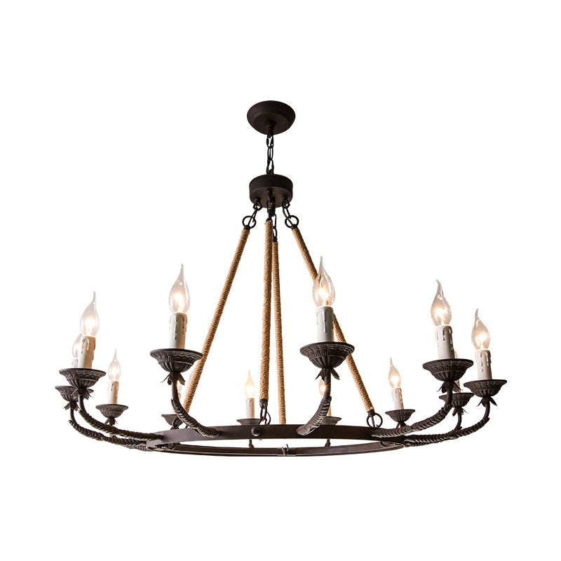 6/8/12 Lights Wagon Wheel Chandelier Lighting Classic Rust Metal Pendant Light Fixture for Dining Room Clearhalo 'Ceiling Lights' 'Chandeliers' Lighting' options 260883