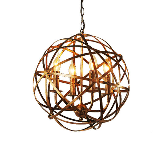 Globe Dining Room Hanging Light Traditional Metal 4 Lights Brass Ceiling Chandelier Clearhalo 'Ceiling Lights' 'Chandeliers' Lighting' options 260889