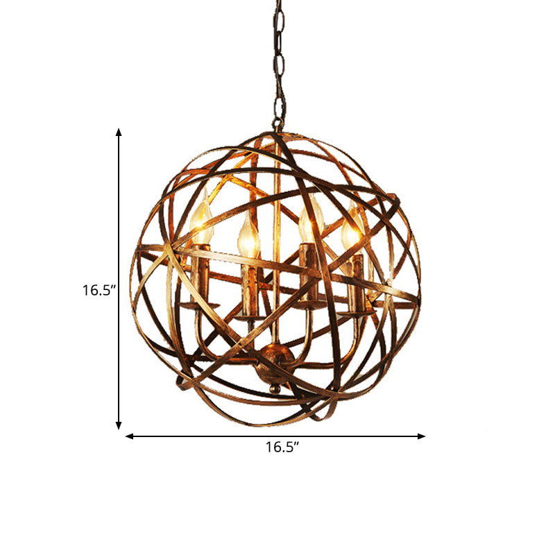 Globe Dining Room Hanging Light Traditional Metal 4 Lights Brass Ceiling Chandelier Clearhalo 'Ceiling Lights' 'Chandeliers' Lighting' options 260890