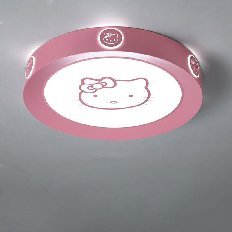 Pink Round Ceiling Lamp Modernist 16.5"/19.5" W LED Acrylic Flushmount Light with Cat Pattern, Warm/White/3 Color Light Pink Clearhalo 'Ceiling Lights' 'Close To Ceiling Lights' 'Close to ceiling' 'Flush mount' Lighting' 260900