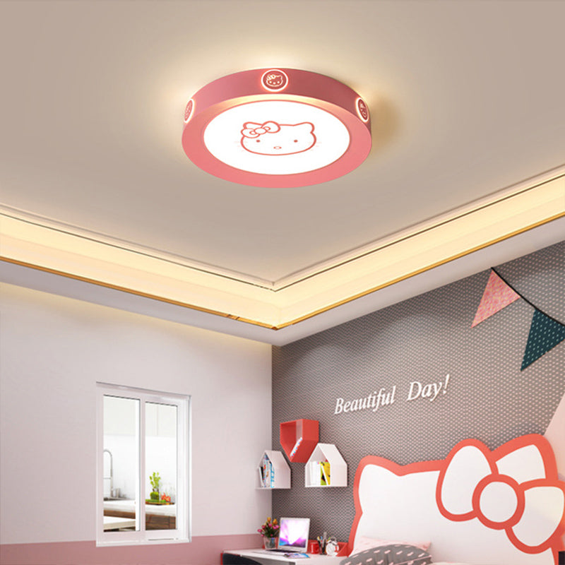 Pink Round Ceiling Lamp Modernist 16.5"/19.5" W LED Acrylic Flushmount Light with Cat Pattern, Warm/White/3 Color Light Clearhalo 'Ceiling Lights' 'Close To Ceiling Lights' 'Close to ceiling' 'Flush mount' Lighting' 260902