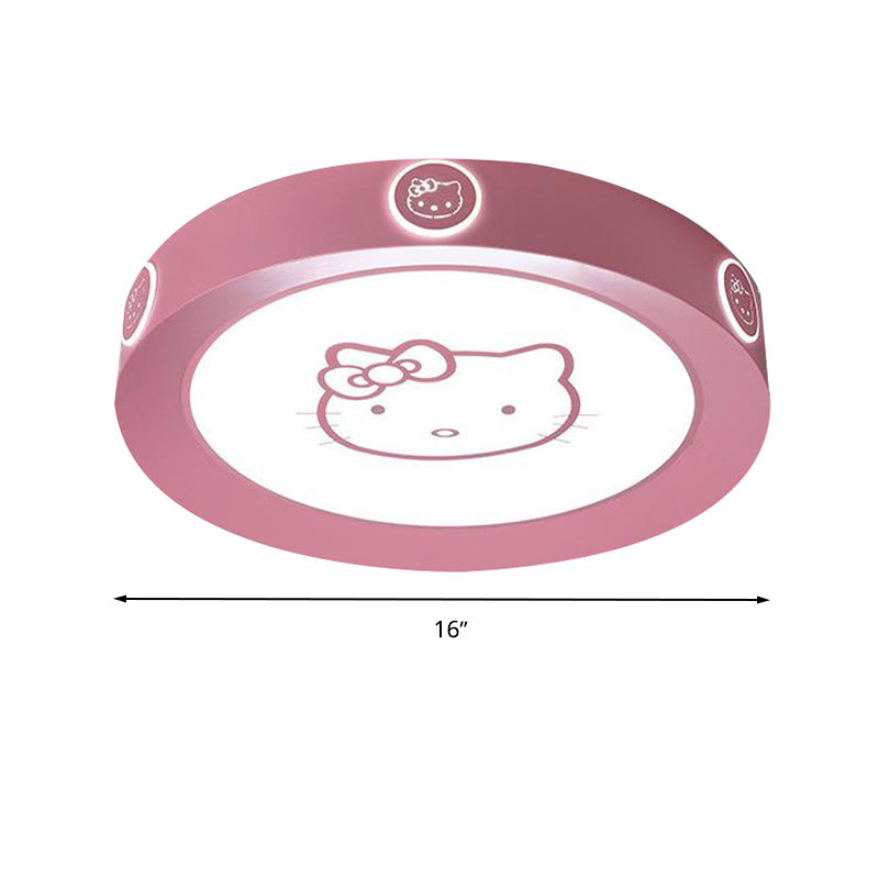 Pink Round Ceiling Lamp Modernist 16.5"/19.5" W LED Acrylic Flushmount Light with Cat Pattern, Warm/White/3 Color Light Clearhalo 'Ceiling Lights' 'Close To Ceiling Lights' 'Close to ceiling' 'Flush mount' Lighting' 260904