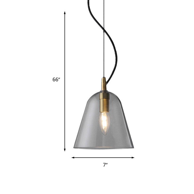 Postmodern Bell Pendant Light Clear Glass 1 Head Bathroom Hanging Lamp Kit in Brass Clearhalo 'Ceiling Lights' 'Glass shade' 'Glass' 'Modern Pendants' 'Modern' 'Pendant Lights' 'Pendants' Lighting' 260906