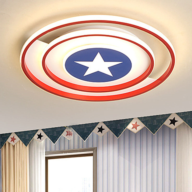 Kids Round Ceiling Light Metal and Acrylic 16"/19.5" W LED Bedroom Red Flush Mount Light, Warm/White Light Red Clearhalo 'Ceiling Lights' 'Close To Ceiling Lights' 'Close to ceiling' 'Flush mount' Lighting' 260921