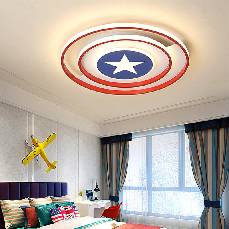 Kids Round Ceiling Light Metal and Acrylic 16"/19.5" W LED Bedroom Red Flush Mount Light, Warm/White Light Clearhalo 'Ceiling Lights' 'Close To Ceiling Lights' 'Close to ceiling' 'Flush mount' Lighting' 260923