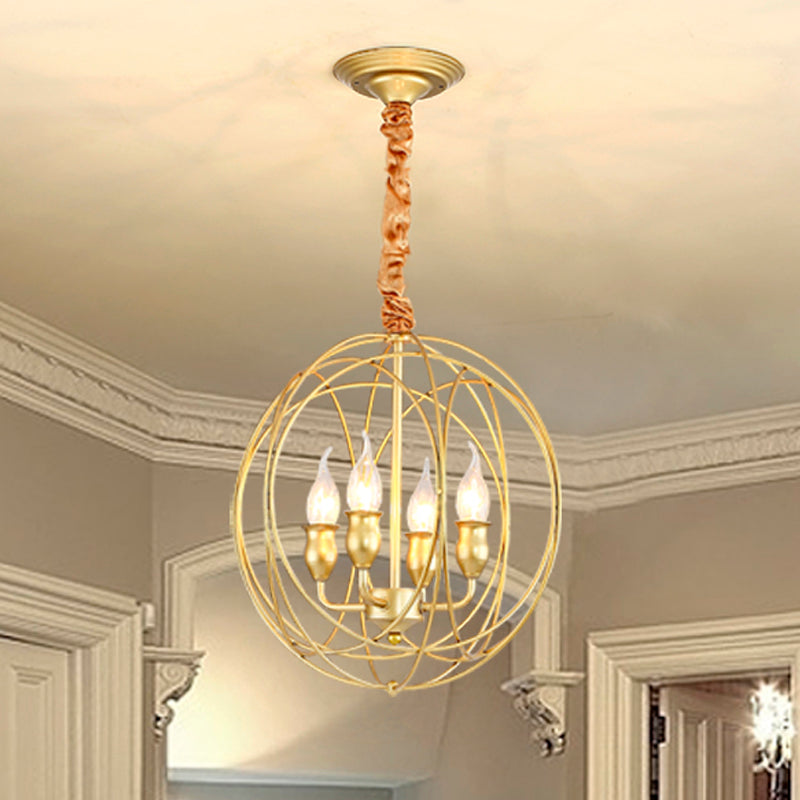 Metal Candle Style Ceiling Pendant Country 4/6 Lights Dining Room Chandelier Lighting in Black/Gold Clearhalo 'Ceiling Lights' 'Chandeliers' Lighting' options 260962