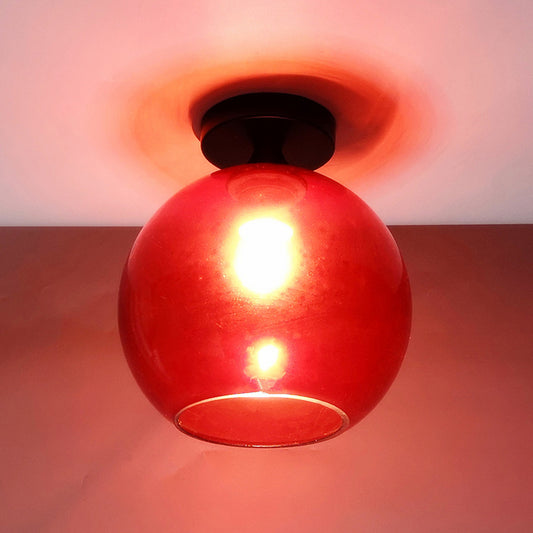 1-Light Spherical Shade Semi Flush Mount Lighting Modern Style Glass Ceiling Light for Hallway Red Clearhalo 'Ceiling Lights' 'Close To Ceiling Lights' 'Lighting' 2609626