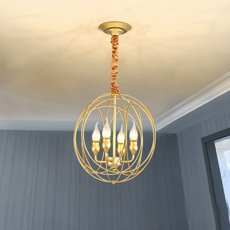 Metal Candle Style Ceiling Pendant Country 4/6 Lights Dining Room Chandelier Lighting in Black/Gold Clearhalo 'Ceiling Lights' 'Chandeliers' Lighting' options 260963