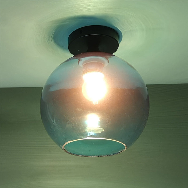 1-Light Spherical Shade Semi Flush Mount Lighting Modern Style Glass Ceiling Light for Hallway Blue Clearhalo 'Ceiling Lights' 'Close To Ceiling Lights' 'Lighting' 2609631