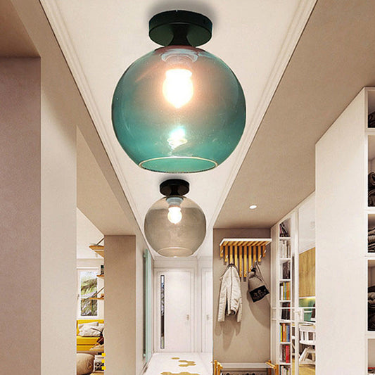 1-Light Spherical Shade Semi Flush Mount Lighting Modern Style Glass Ceiling Light for Hallway Clearhalo 'Ceiling Lights' 'Close To Ceiling Lights' 'Lighting' 2609632