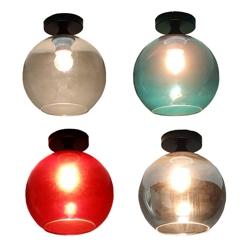 1-Light Spherical Shade Semi Flush Mount Lighting Modern Style Glass Ceiling Light for Hallway Clearhalo 'Ceiling Lights' 'Close To Ceiling Lights' 'Lighting' 2609633