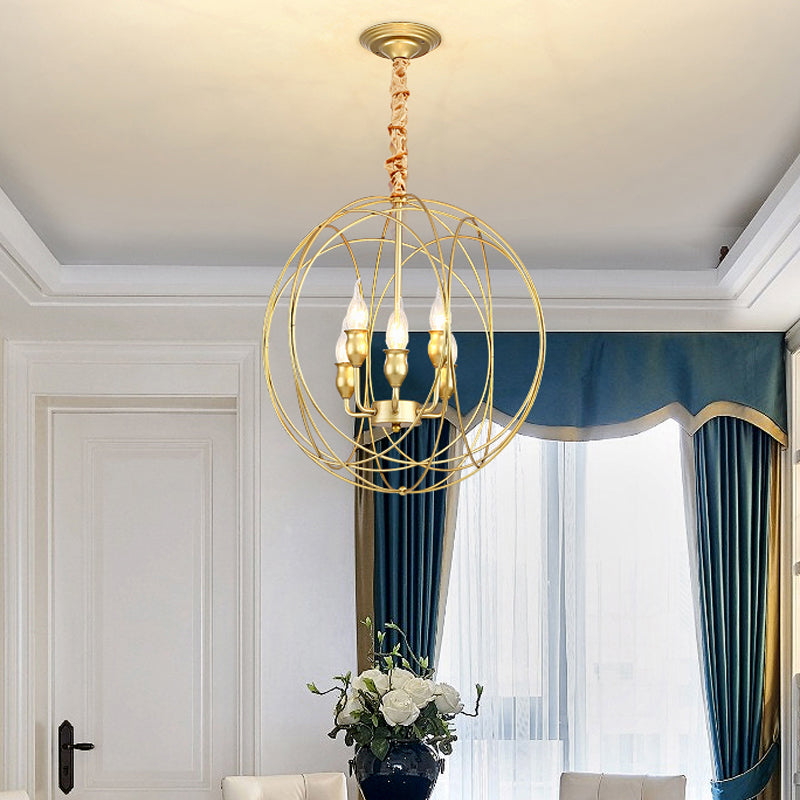 Metal Candle Style Ceiling Pendant Country 4/6 Lights Dining Room Chandelier Lighting in Black/Gold Clearhalo 'Ceiling Lights' 'Chandeliers' Lighting' options 260964