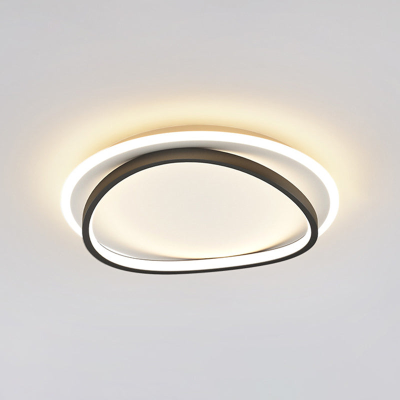 Modern Minimalist Double Round Flush Mount Light Metal LED Bedroom Flush Ceiling Light Black 23.5" Clearhalo 'Ceiling Lights' 'Close To Ceiling Lights' 'Lighting' 2609647