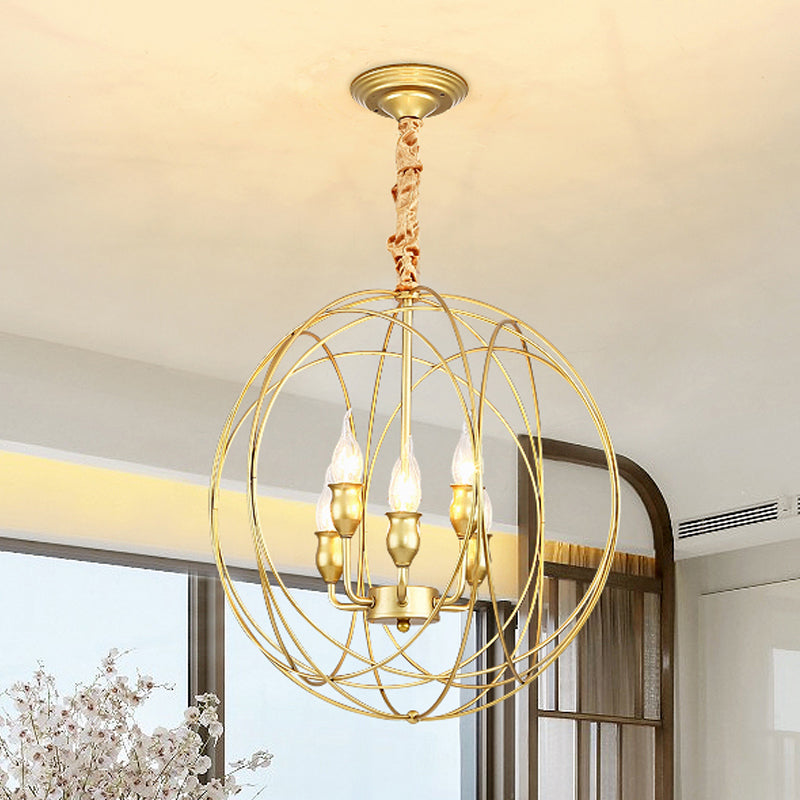 Metal Candle Style Ceiling Pendant Country 4/6 Lights Dining Room Chandelier Lighting in Black/Gold Clearhalo 'Ceiling Lights' 'Chandeliers' Lighting' options 260968