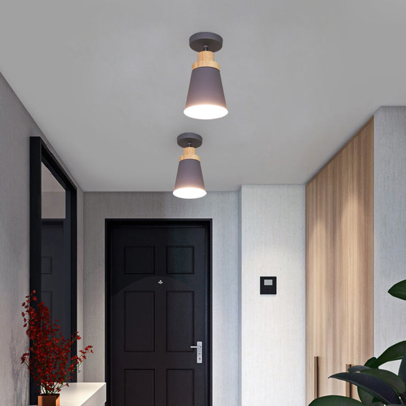 1-Light Metal Shade Semi Flush Mount Lighting Nordic Modern Style Wood Ceiling Light for Hallway Clearhalo 'Ceiling Lights' 'Close To Ceiling Lights' 'Lighting' 2609716