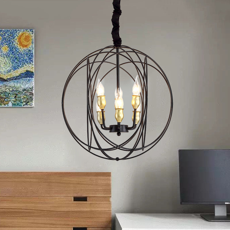 Metal Candle Style Ceiling Pendant Country 4/6 Lights Dining Room Chandelier Lighting in Black/Gold Clearhalo 'Ceiling Lights' 'Chandeliers' Lighting' options 260972