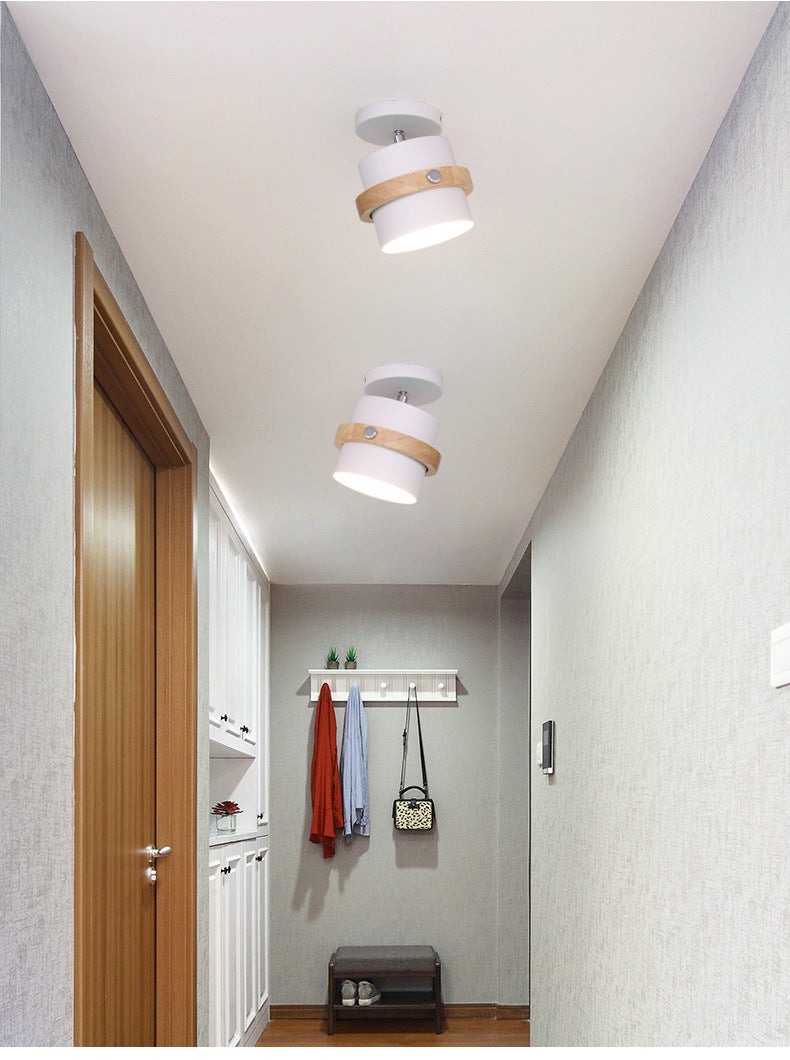 1-Light Metal Shade Semi Flush Mount Lighting Nordic Modern Style Wood Ceiling Light for Hallway Clearhalo 'Ceiling Lights' 'Close To Ceiling Lights' 'Lighting' 2609721