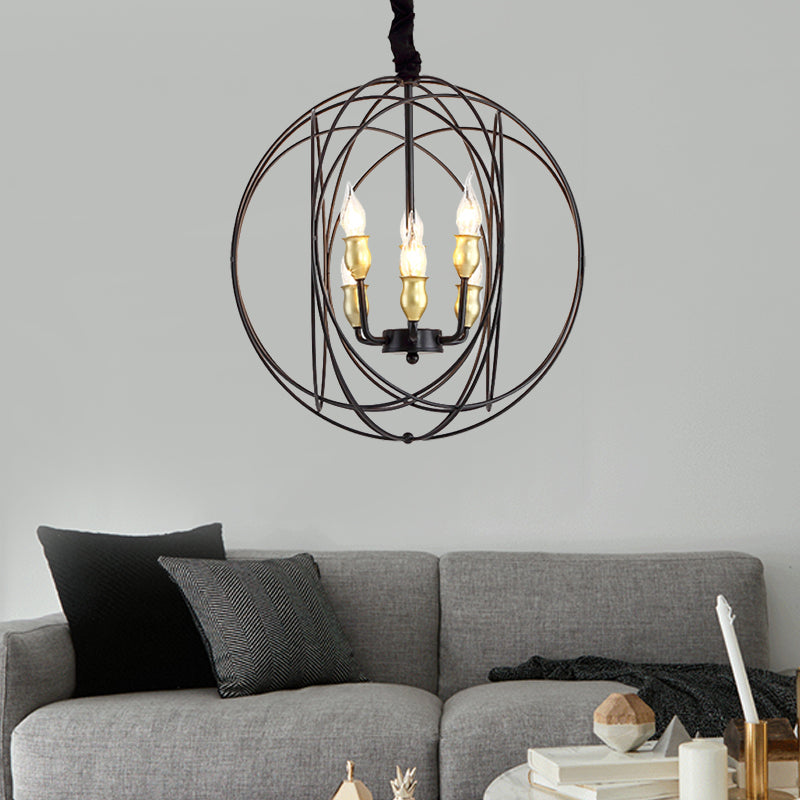 Metal Candle Style Ceiling Pendant Country 4/6 Lights Dining Room Chandelier Lighting in Black/Gold Clearhalo 'Ceiling Lights' 'Chandeliers' Lighting' options 260973