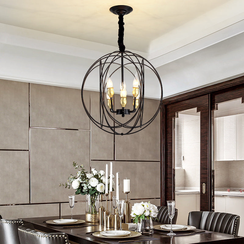 Metal Candle Style Ceiling Pendant Country 4/6 Lights Dining Room Chandelier Lighting in Black/Gold Clearhalo 'Ceiling Lights' 'Chandeliers' Lighting' options 260974