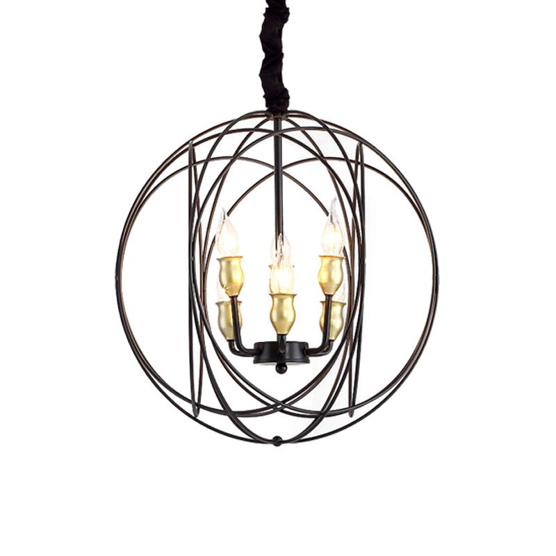 Metal Candle Style Ceiling Pendant Country 4/6 Lights Dining Room Chandelier Lighting in Black/Gold Clearhalo 'Ceiling Lights' 'Chandeliers' Lighting' options 260975