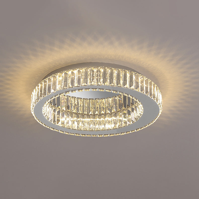 Sliver Crystal Circular Flush mount Ceiling Lamp Modern Style LED Flush Mount Lighting for Bedroom Silver 23.5" Clearhalo 'Ceiling Lights' 'Close To Ceiling Lights' 'Lighting' 2609805