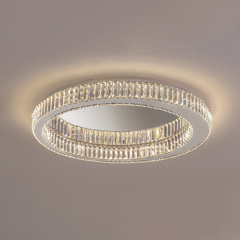 Sliver Crystal Circular Flush mount Ceiling Lamp Modern Style LED Flush Mount Lighting for Bedroom Silver 31.5" Clearhalo 'Ceiling Lights' 'Close To Ceiling Lights' 'Lighting' 2609807