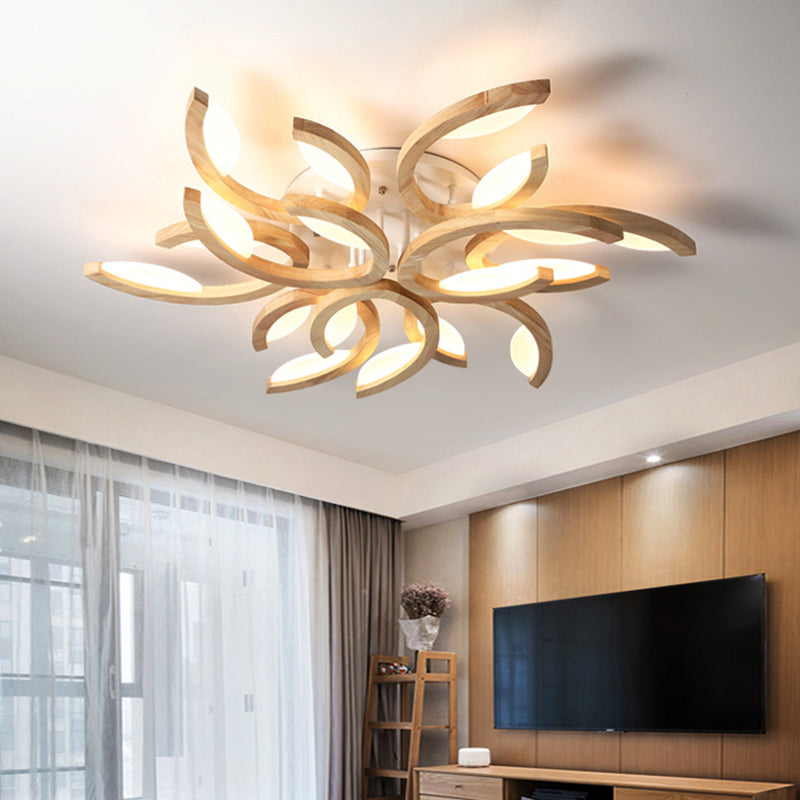 Multi Light Floral LED Ceiling Lamp Modern Fashion Wood Semi Flush Mount Light for Living Room Clearhalo 'Ceiling Lights' 'Close To Ceiling Lights' 'Lighting' 2609831