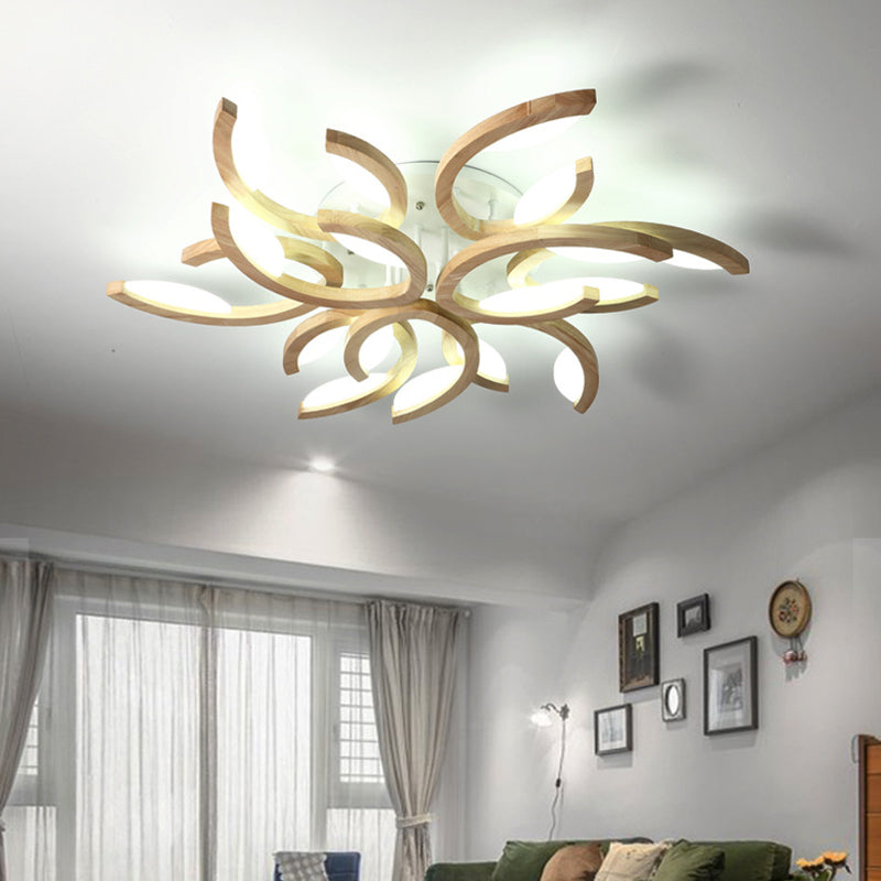 Multi Light Floral LED Ceiling Lamp Modern Fashion Wood Semi Flush Mount Light for Living Room Clearhalo 'Ceiling Lights' 'Close To Ceiling Lights' 'Lighting' 2609834