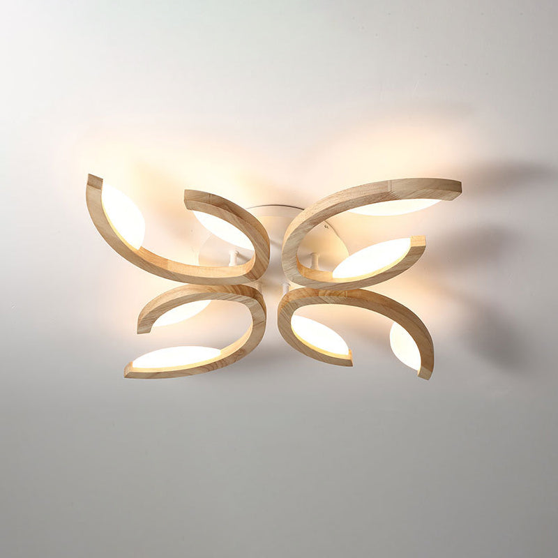 Multi Light Floral LED Ceiling Lamp Modern Fashion Wood Semi Flush Mount Light for Living Room 4 Wood Clearhalo 'Ceiling Lights' 'Close To Ceiling Lights' 'Lighting' 2609835