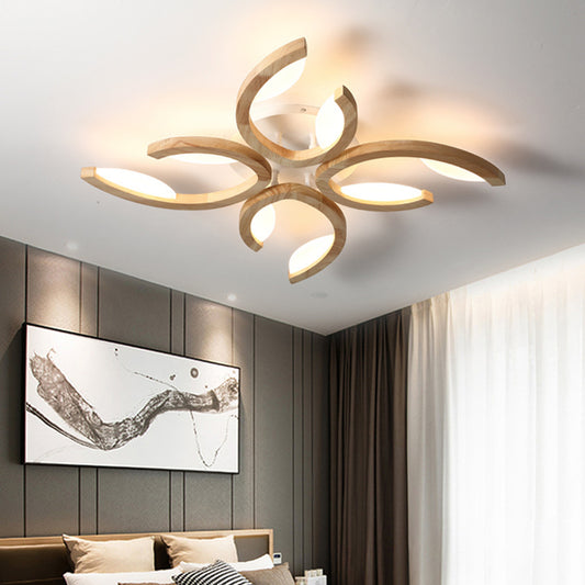 Multi Light Floral LED Ceiling Lamp Modern Fashion Wood Semi Flush Mount Light for Living Room Clearhalo 'Ceiling Lights' 'Close To Ceiling Lights' 'Lighting' 2609836