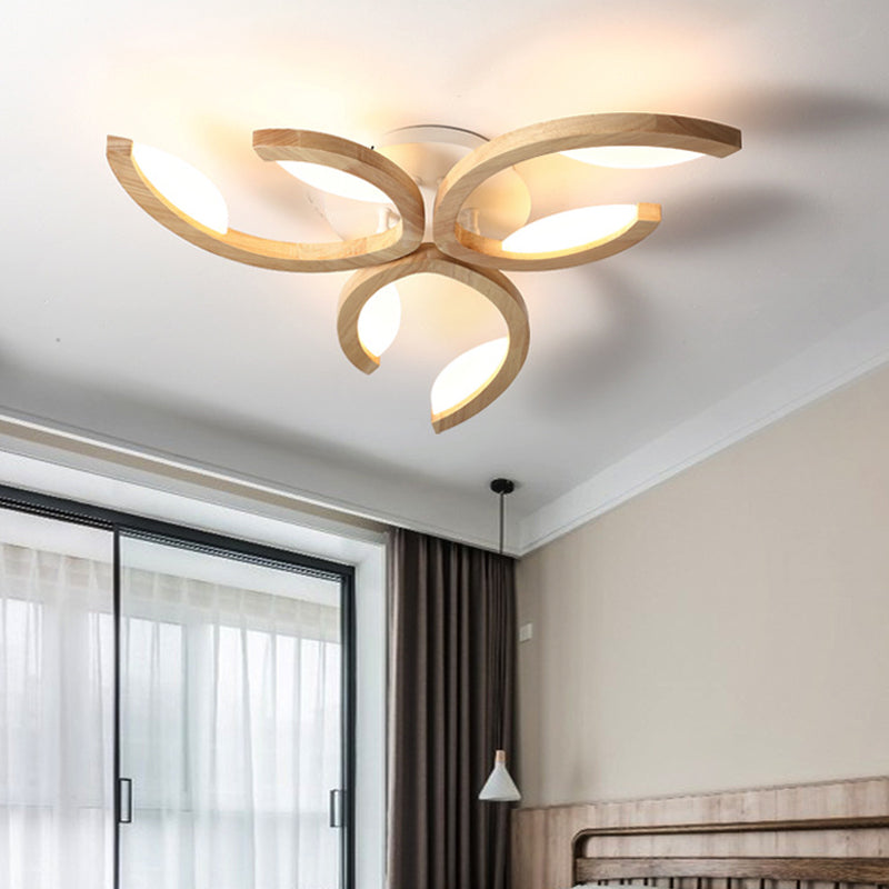 Multi Light Floral LED Ceiling Lamp Modern Fashion Wood Semi Flush Mount Light for Living Room Clearhalo 'Ceiling Lights' 'Close To Ceiling Lights' 'Lighting' 2609838