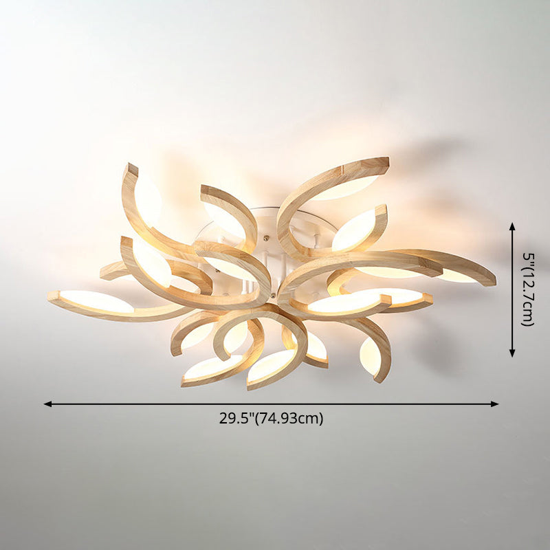 Multi Light Floral LED Ceiling Lamp Modern Fashion Wood Semi Flush Mount Light for Living Room Clearhalo 'Ceiling Lights' 'Close To Ceiling Lights' 'Lighting' 2609840