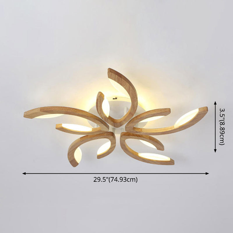 Multi Light Floral LED Ceiling Lamp Modern Fashion Wood Semi Flush Mount Light for Living Room Clearhalo 'Ceiling Lights' 'Close To Ceiling Lights' 'Lighting' 2609841