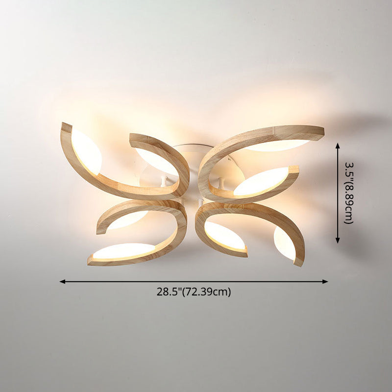 Multi Light Floral LED Ceiling Lamp Modern Fashion Wood Semi Flush Mount Light for Living Room Clearhalo 'Ceiling Lights' 'Close To Ceiling Lights' 'Lighting' 2609842