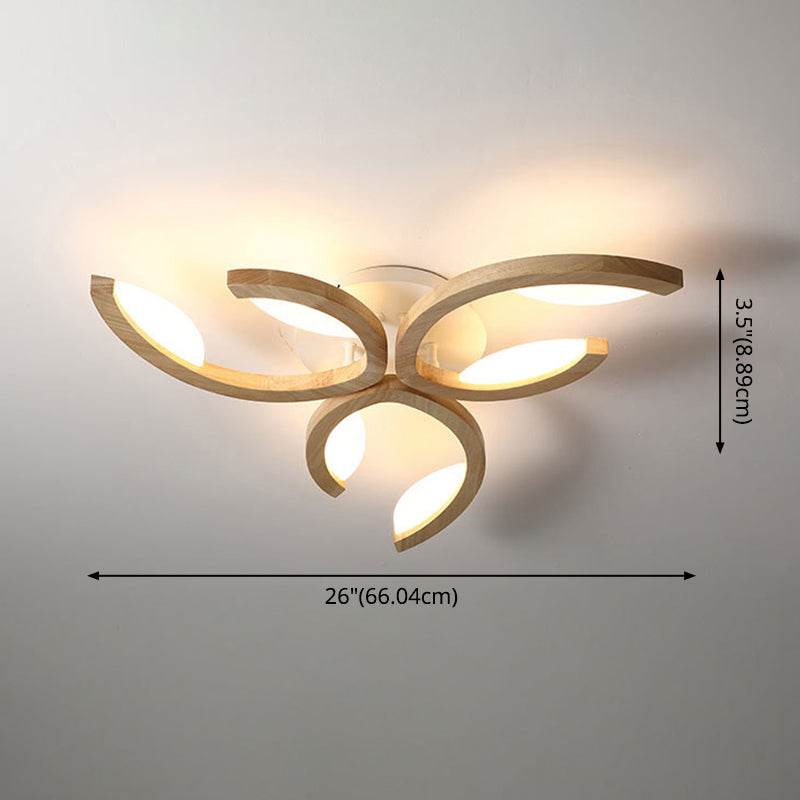 Multi Light Floral LED Ceiling Lamp Modern Fashion Wood Semi Flush Mount Light for Living Room Clearhalo 'Ceiling Lights' 'Close To Ceiling Lights' 'Lighting' 2609843