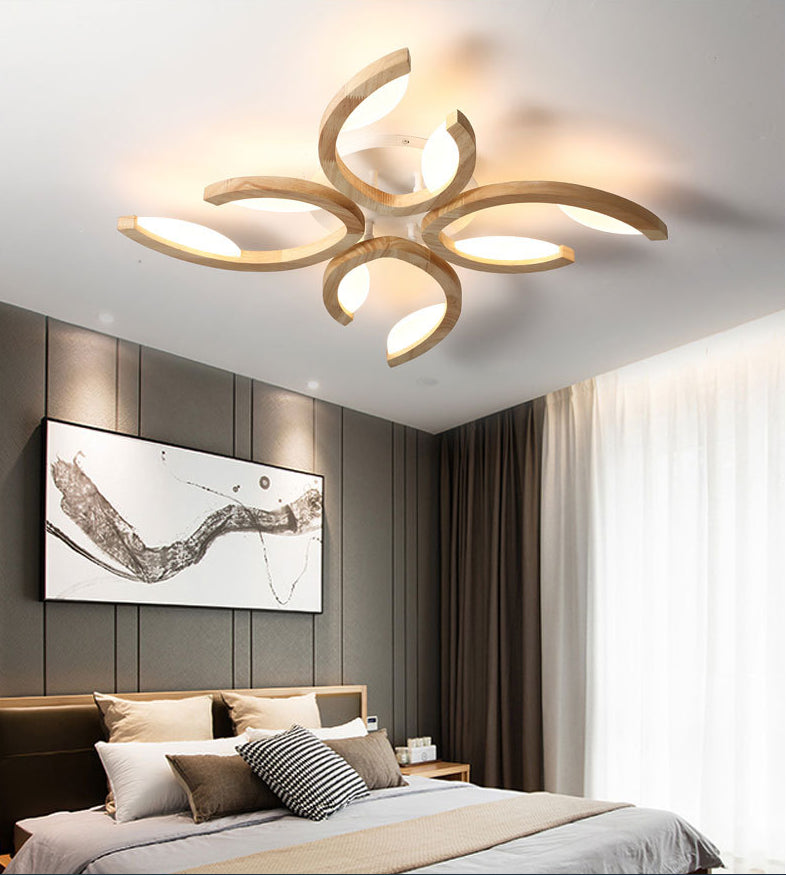 Multi Light Floral LED Ceiling Lamp Modern Fashion Wood Semi Flush Mount Light for Living Room Clearhalo 'Ceiling Lights' 'Close To Ceiling Lights' 'Lighting' 2609844