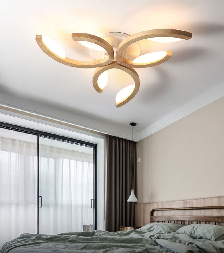 Multi Light Floral LED Ceiling Lamp Modern Fashion Wood Semi Flush Mount Light for Living Room Clearhalo 'Ceiling Lights' 'Close To Ceiling Lights' 'Lighting' 2609845