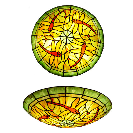 Bowl Flush-Mount Ceiling Light Tiffany Handcrafted Art Glass Flushmount Lamp in Green Clearhalo 'Ceiling Lights' 'Close To Ceiling Lights' 'Lighting' 2609847