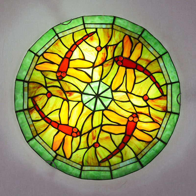 Bowl Flush-Mount Ceiling Light Tiffany Handcrafted Art Glass Flushmount Lamp in Green Clearhalo 'Ceiling Lights' 'Close To Ceiling Lights' 'Lighting' 2609849