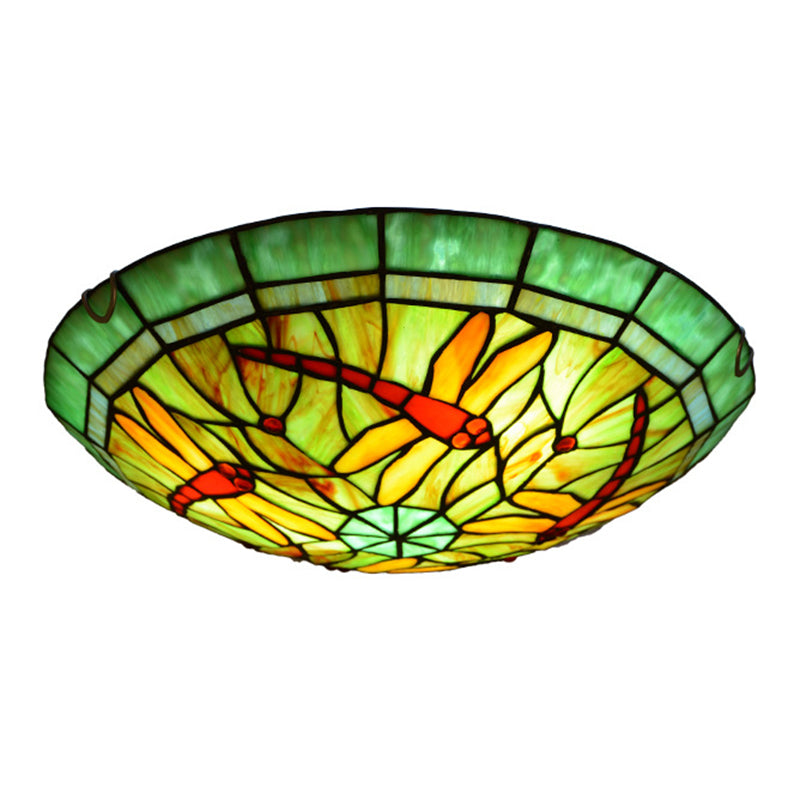 Bowl Flush-Mount Ceiling Light Tiffany Handcrafted Art Glass Flushmount Lamp in Green Clearhalo 'Ceiling Lights' 'Close To Ceiling Lights' 'Lighting' 2609850