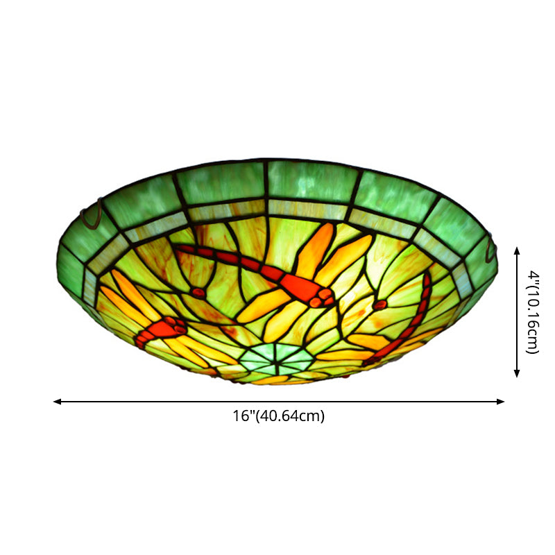 Bowl Flush-Mount Ceiling Light Tiffany Handcrafted Art Glass Flushmount Lamp in Green Clearhalo 'Ceiling Lights' 'Close To Ceiling Lights' 'Lighting' 2609851