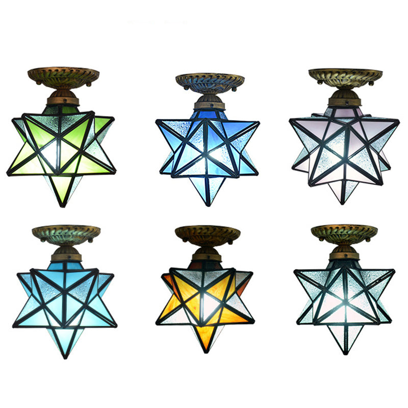 Diamond Shape Ceiling Mounted Light Icy Clear Glass Tiffany Shade Semi Flush Mount for Bedroom Clearhalo 'Ceiling Lights' 'Close To Ceiling Lights' 'Lighting' 2609852