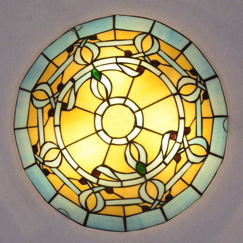 Tiffany Style Dome Flush Ceiling Light Hand Rolled Art Glass Ceiling Light for Bedroom Yellow Clearhalo 'Ceiling Lights' 'Close To Ceiling Lights' 'Lighting' 2609865