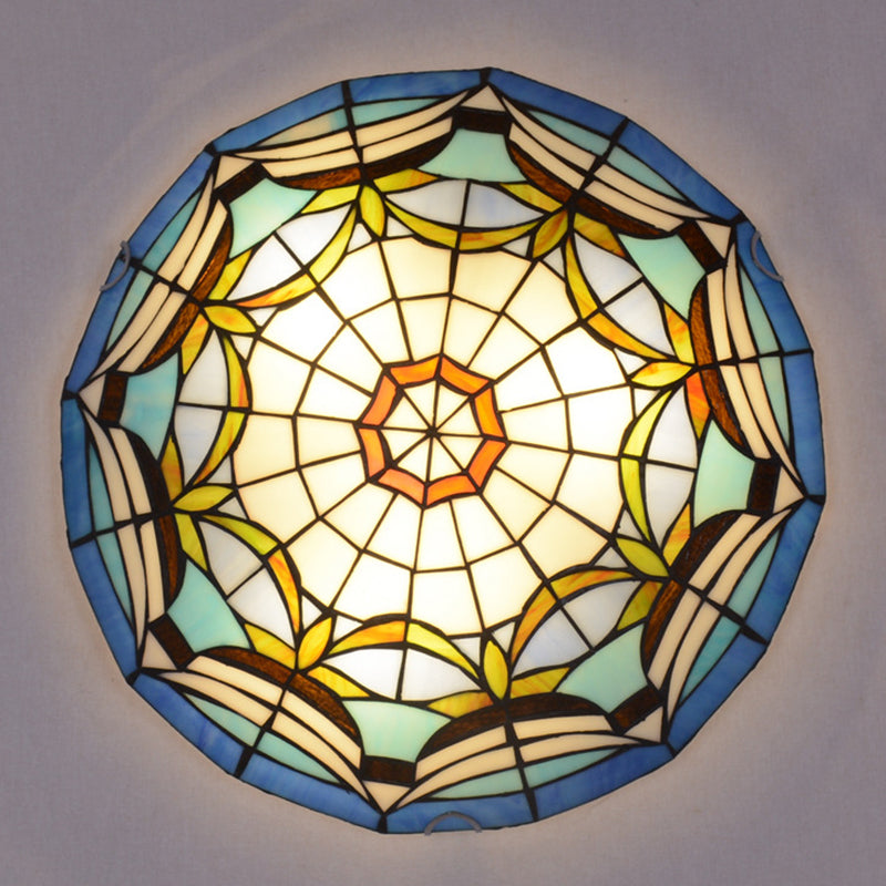 Tiffany Style Dome Flush Ceiling Light Hand Rolled Art Glass Ceiling Light for Bedroom Light Blue Clearhalo 'Ceiling Lights' 'Close To Ceiling Lights' 'Lighting' 2609866