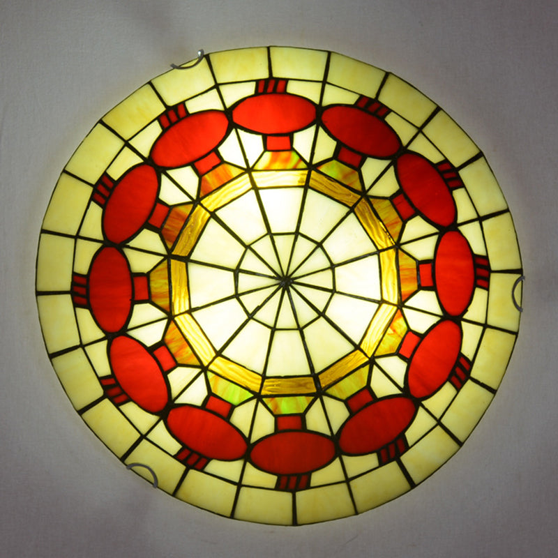 Tiffany Style Dome Flush Ceiling Light Hand Rolled Art Glass Ceiling Light for Bedroom Red Clearhalo 'Ceiling Lights' 'Close To Ceiling Lights' 'Lighting' 2609868