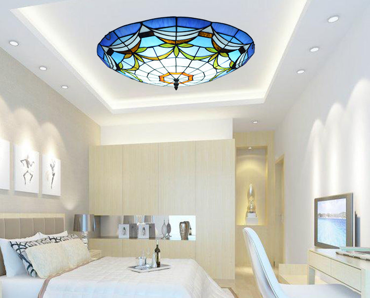 Tiffany Style Dome Flush Ceiling Light Hand Rolled Art Glass Ceiling Light for Bedroom Clearhalo 'Ceiling Lights' 'Close To Ceiling Lights' 'Lighting' 2609878