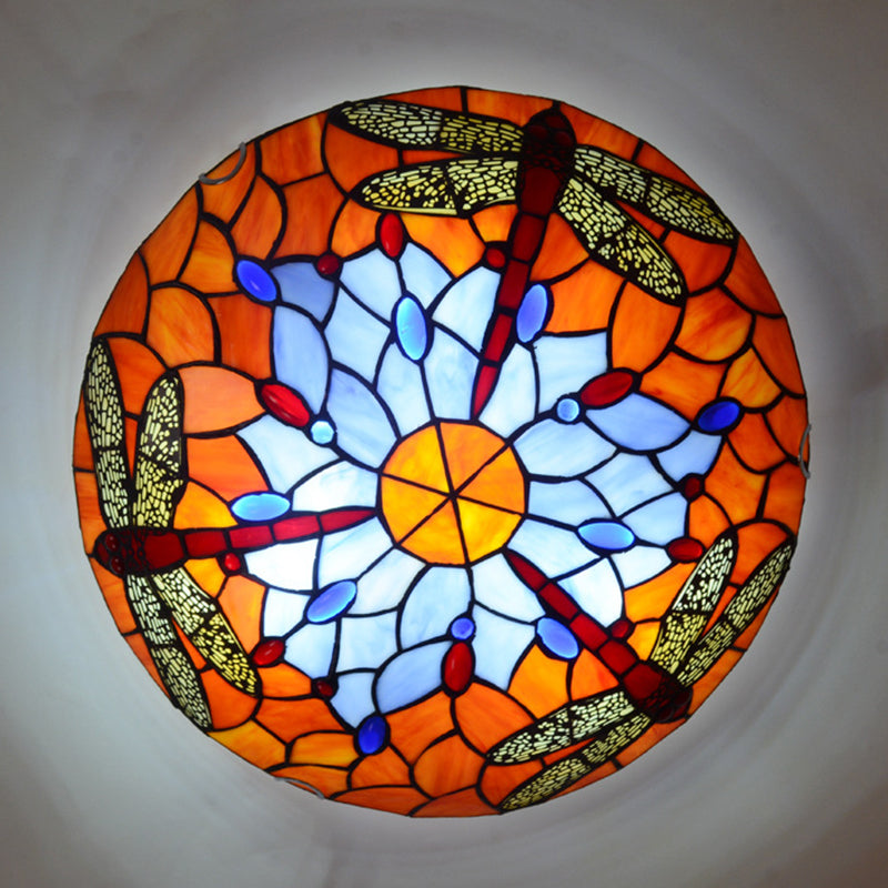 Stained Glass Bowl Flush Mount Light Tiffany Rustic Ceiling Lamp for Stair Living Room Orange Clearhalo 'Ceiling Lights' 'Close To Ceiling Lights' 'Lighting' 2609880