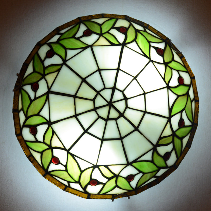 Stained Glass Bowl Flush Mount Light Tiffany Rustic Ceiling Lamp for Stair Living Room Green Clearhalo 'Ceiling Lights' 'Close To Ceiling Lights' 'Lighting' 2609881