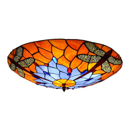 Stained Glass Bowl Flush Mount Light Tiffany Rustic Ceiling Lamp for Stair Living Room Clearhalo 'Ceiling Lights' 'Close To Ceiling Lights' 'Lighting' 2609887