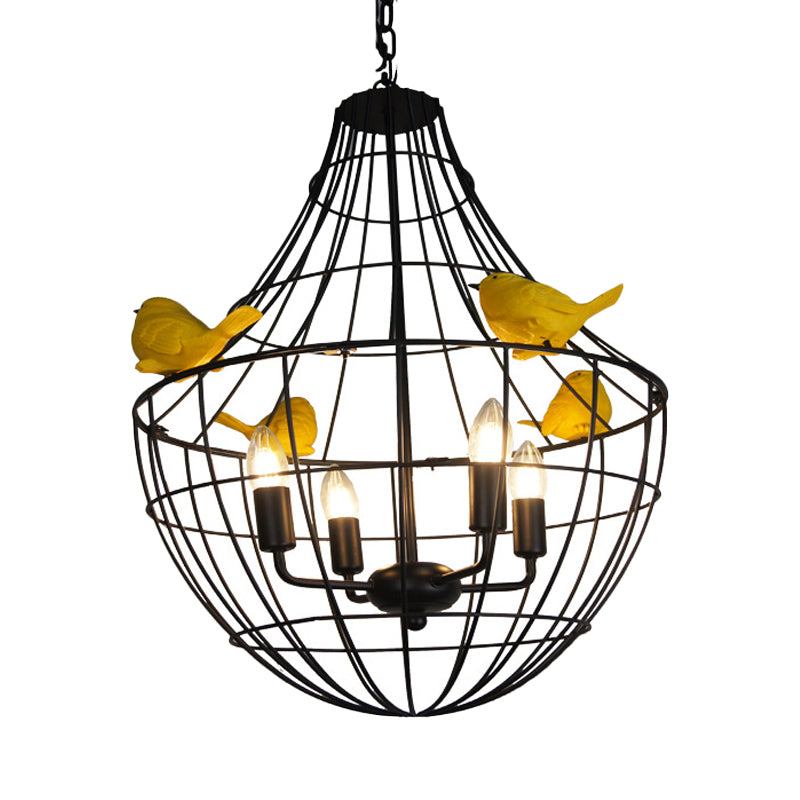 4 Lights Candelabra Suspended Lighting Fixture Traditional Black Metal Chandelier with Cage Clearhalo 'Ceiling Lights' 'Chandeliers' Lighting' options 260993